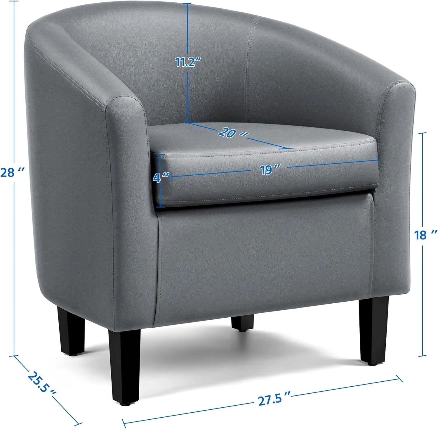 Yaheetech PU Leather Barrel Chair, Modern Accent Chair with Wood Sturdy Legs, Faux Leather Club Chair Comfy Armchair Modern Tub Chair for for Living Room Bedroom Waiting Room, Gray