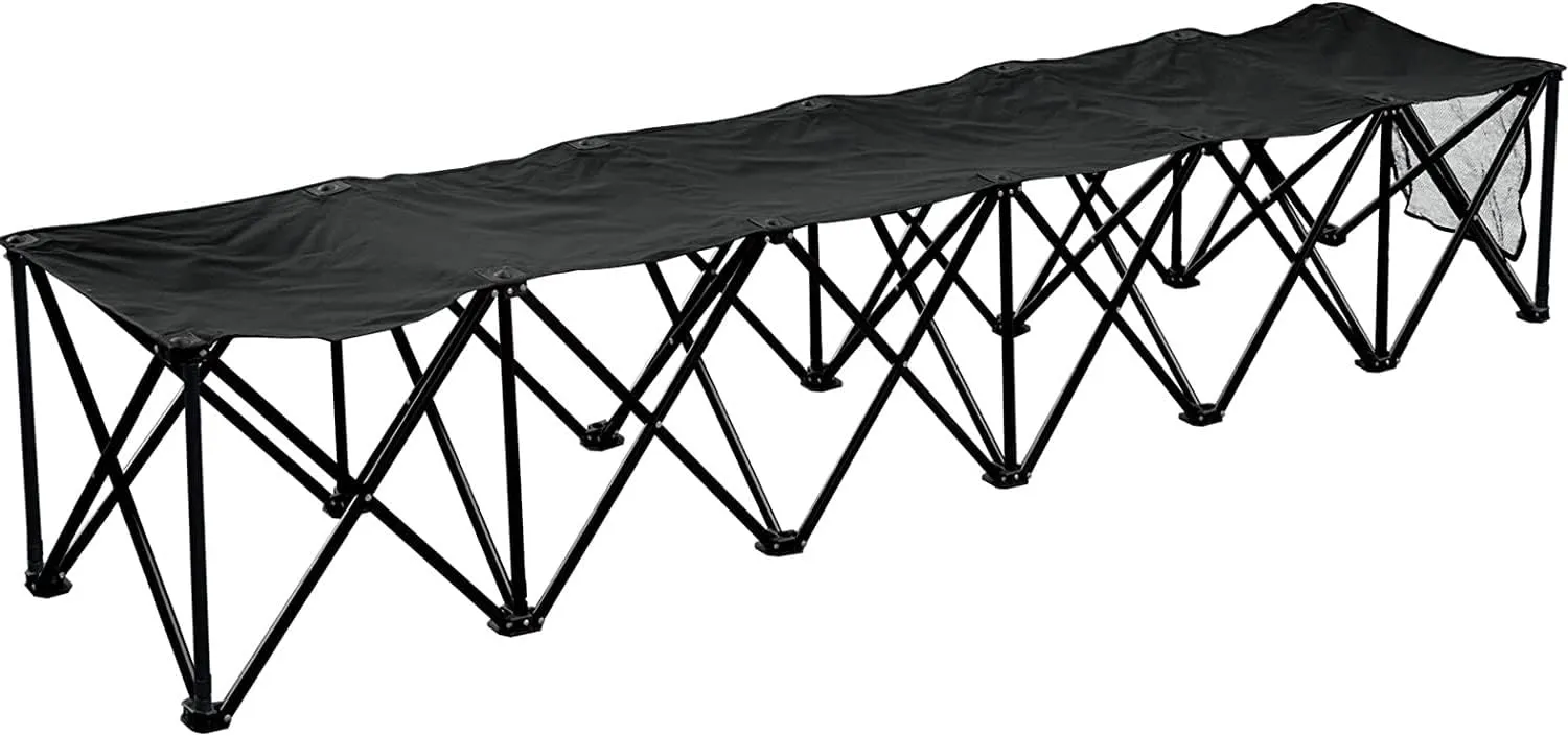 YardGrow 6 Seater Portable Folding Team Sports Sideline Bench Chairs for Camping Outdoor Waterproof (Black)