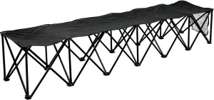 YardGrow 6 Seater Portable Folding Team Sports Sideline Bench Chairs for Camping Outdoor Waterproof (Black)
