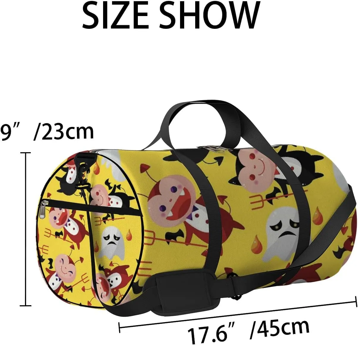 Yellow Kawaii Cute Cartoon Halloween Ghost Sports Bag Tote Bag Waterproof Gym Bag with Shoulder Strap Zipper 2 Side Pockets for Men and Women, Travel and Storage Shoulder Bag.
