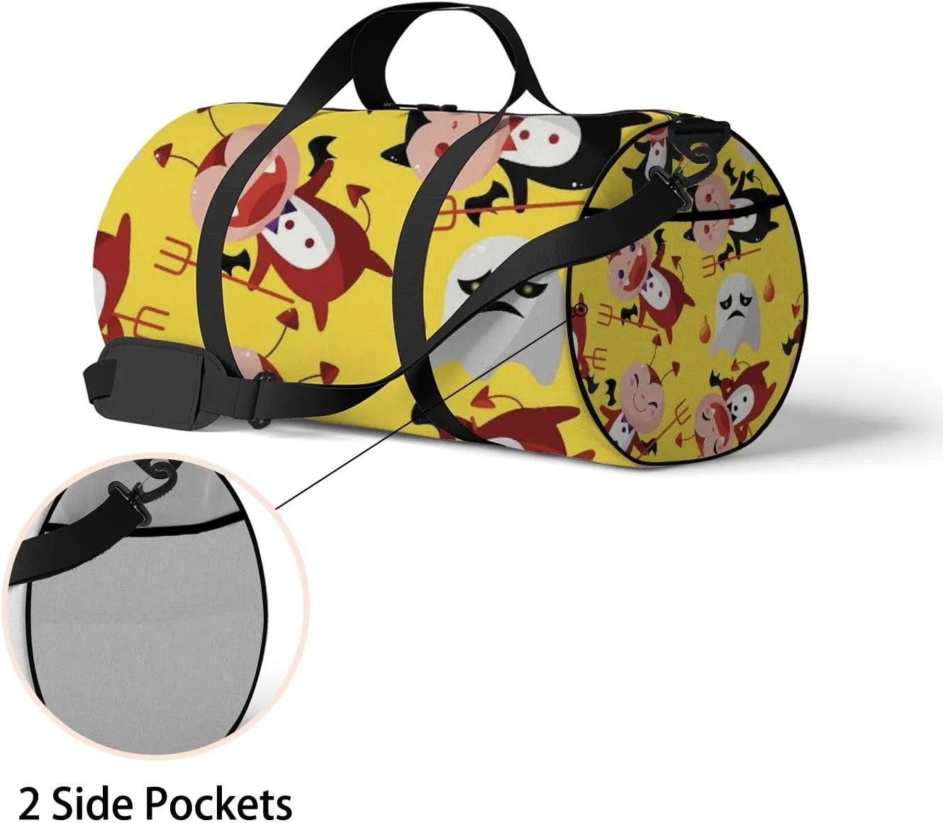 Yellow Kawaii Cute Cartoon Halloween Ghost Sports Bag Tote Bag Waterproof Gym Bag with Shoulder Strap Zipper 2 Side Pockets for Men and Women, Travel and Storage Shoulder Bag.