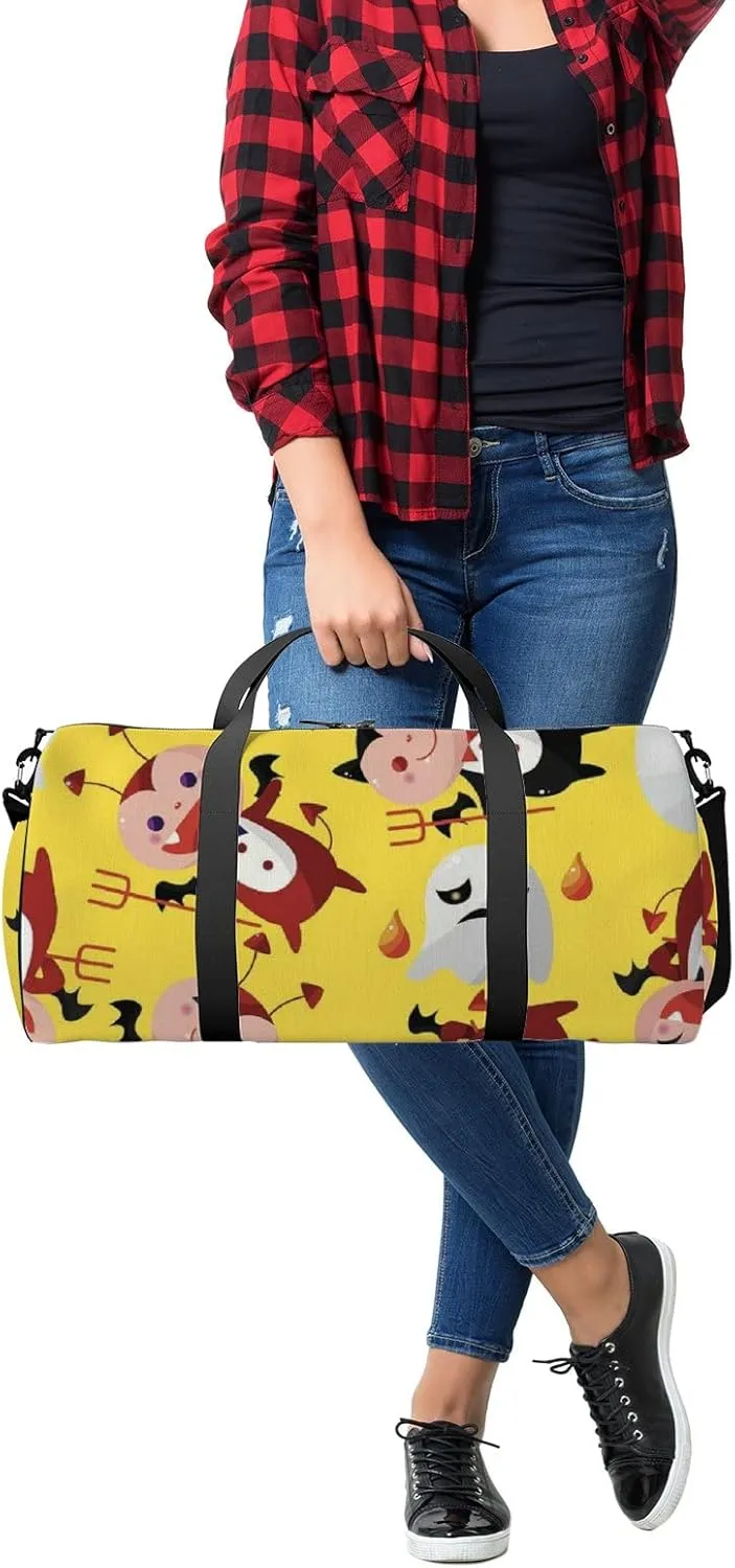 Yellow Kawaii Cute Cartoon Halloween Ghost Sports Bag Tote Bag Waterproof Gym Bag with Shoulder Strap Zipper 2 Side Pockets for Men and Women, Travel and Storage Shoulder Bag.