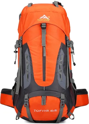YFREAL 60L Travel Hiking Camping Backpack with Rain Cover and 2 Carebiners,Backpack Water Resistant,Climbing Backpack for Men Women (ORANGE)