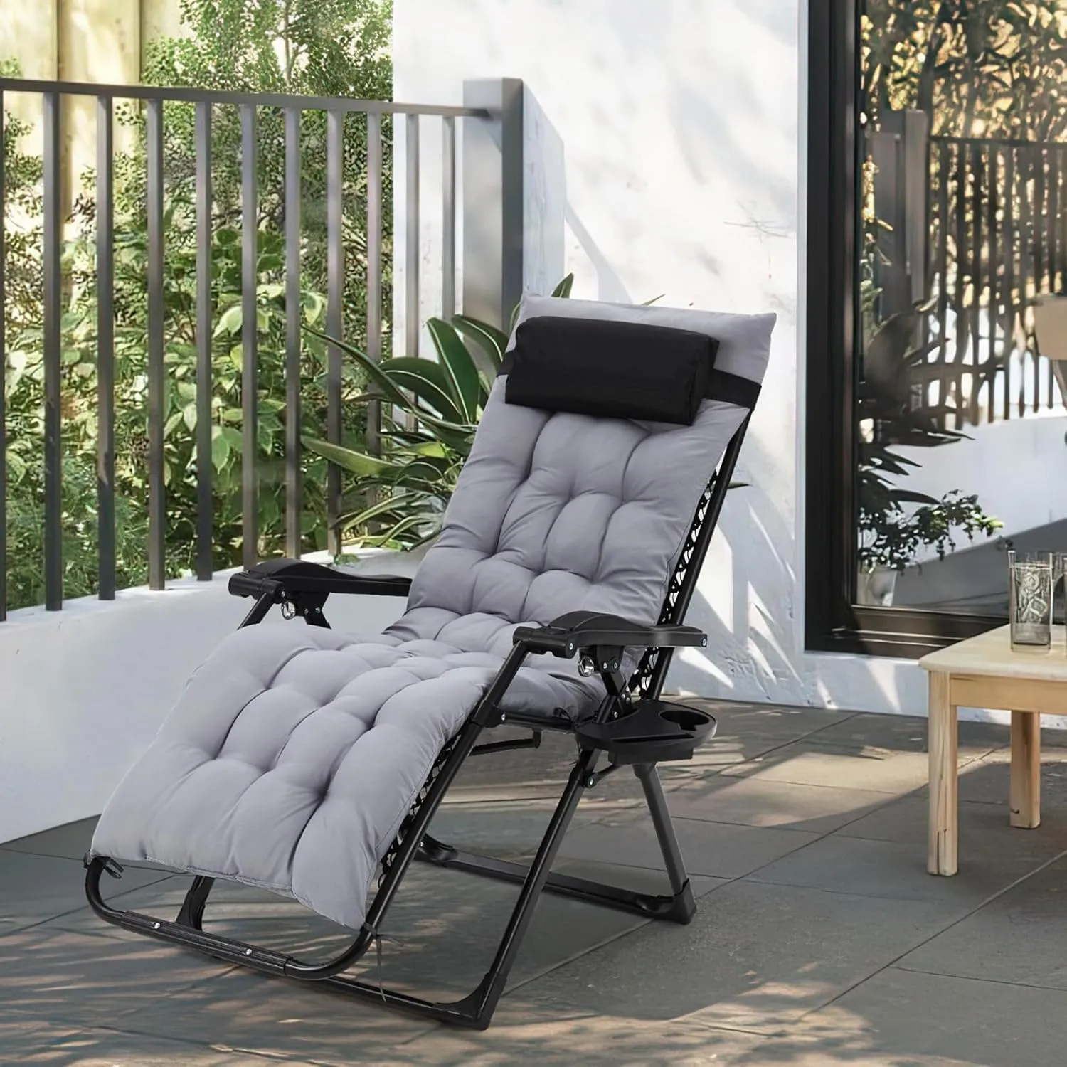 Zero Gravity Camping Chair with 440 Lbs Weight Capacity, Upgraded Aluminum Locking System, 4" Thick Removable Cushion, Portable & Foldable with Tray & Padded Headrest for Outdoor Relaxation