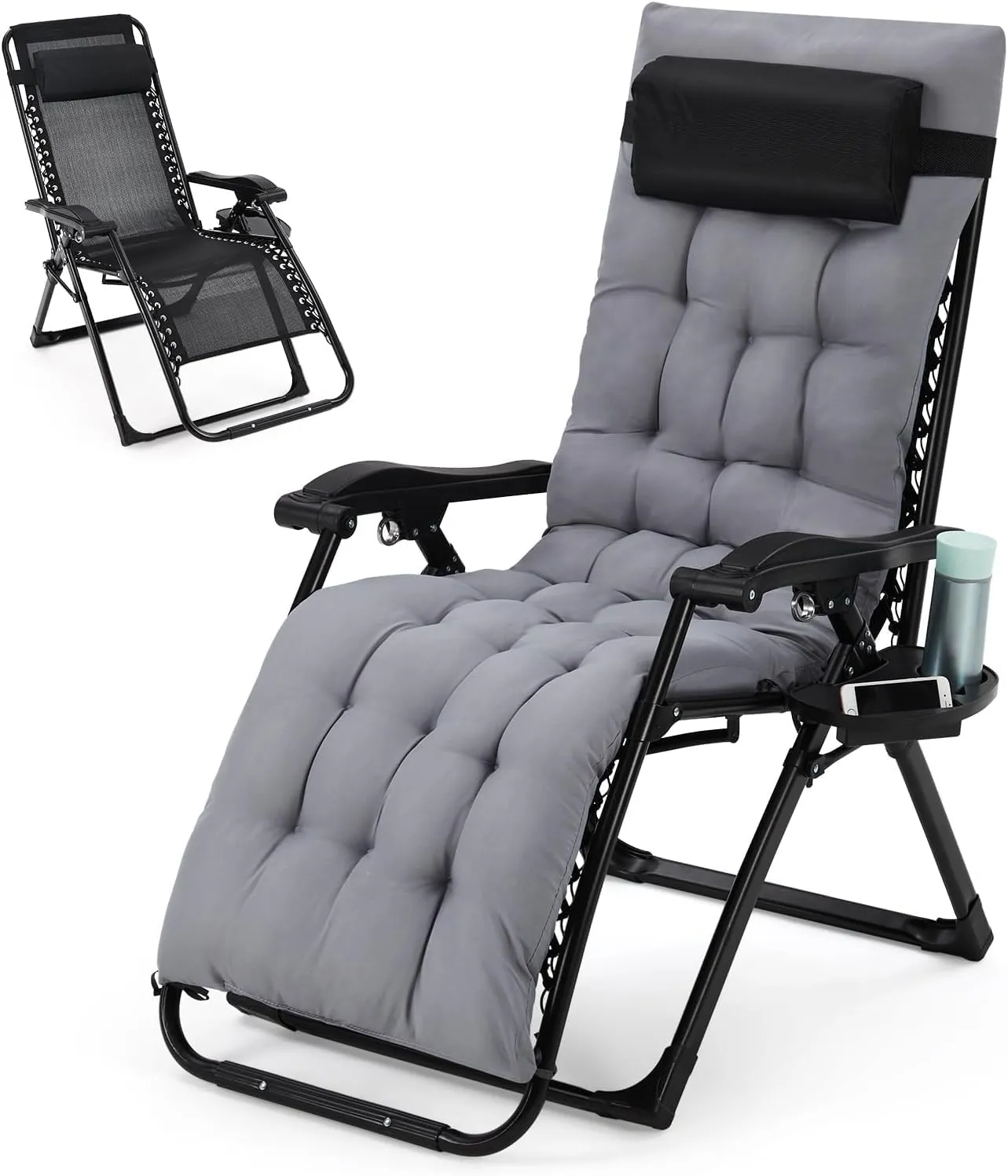 Zero Gravity Camping Chair with 440 Lbs Weight Capacity, Upgraded Aluminum Locking System, 4" Thick Removable Cushion, Portable & Foldable with Tray & Padded Headrest for Outdoor Relaxation