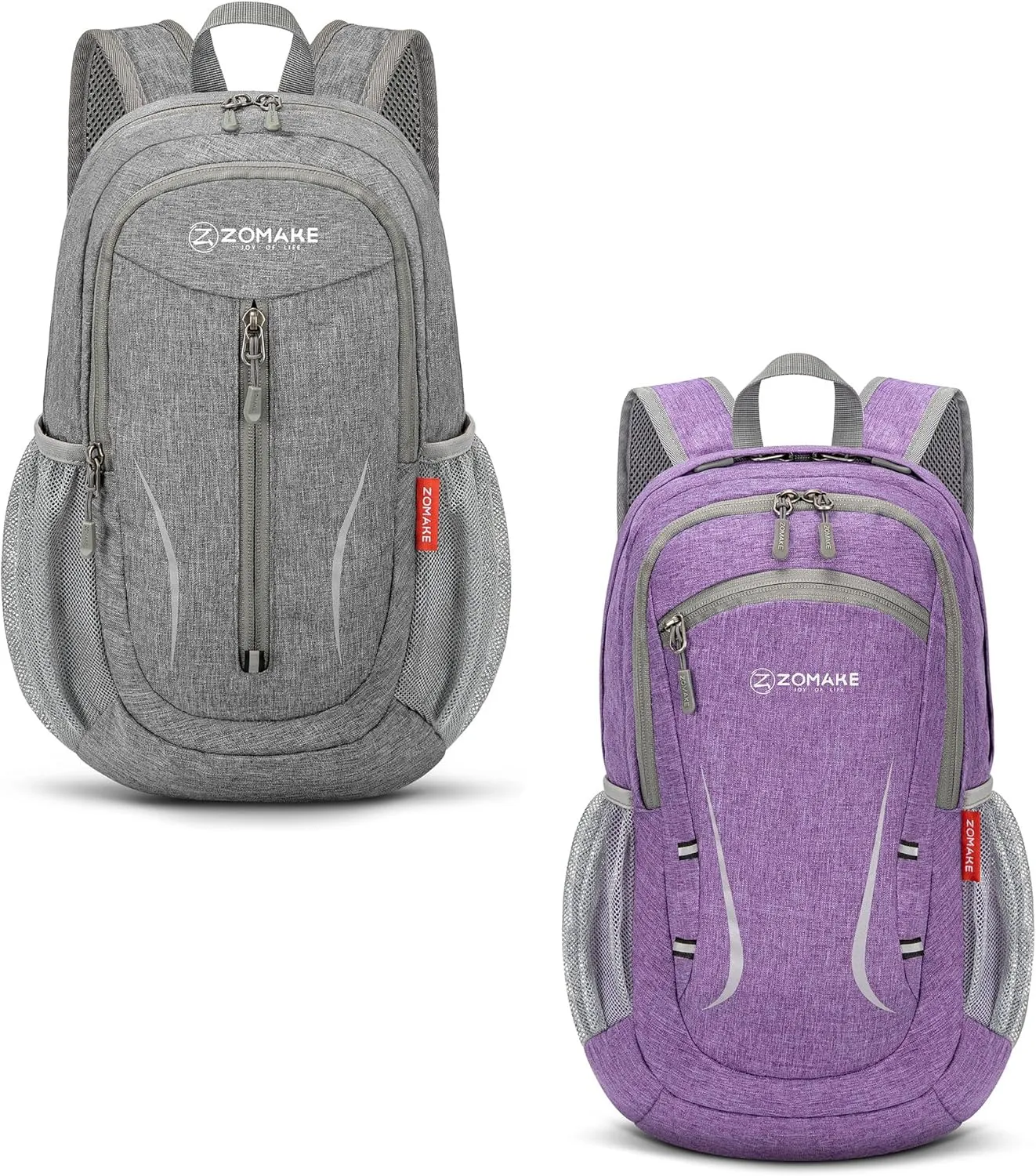 ZOMAKE 10/20L Small Hiking Backpack for Women Men - Lightweight Packable Hiking Daypack - Tear Resistant Foldable Day Pack for Travel Camping Outdoor Sports(Grey&Light Purple)