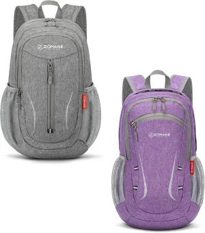 ZOMAKE 10/20L Small Hiking Backpack for Women Men - Lightweight Packable Hiking Daypack - Tear Resistant Foldable Day Pack for Travel Camping Outdoor Sports(Grey&Light Purple)