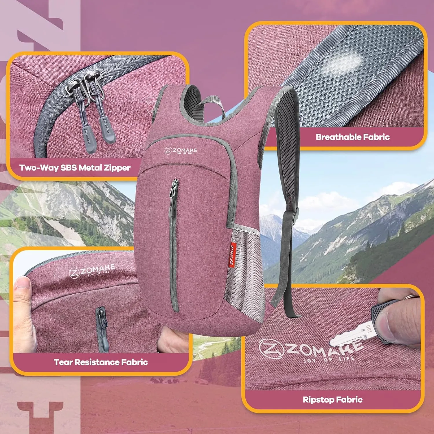 ZOMAKE 10L Ultra Lightweight Packable Backpack, Small Daypack Light Foldable Backpacks Water Resistant Day Bag for Hiking(Pink)