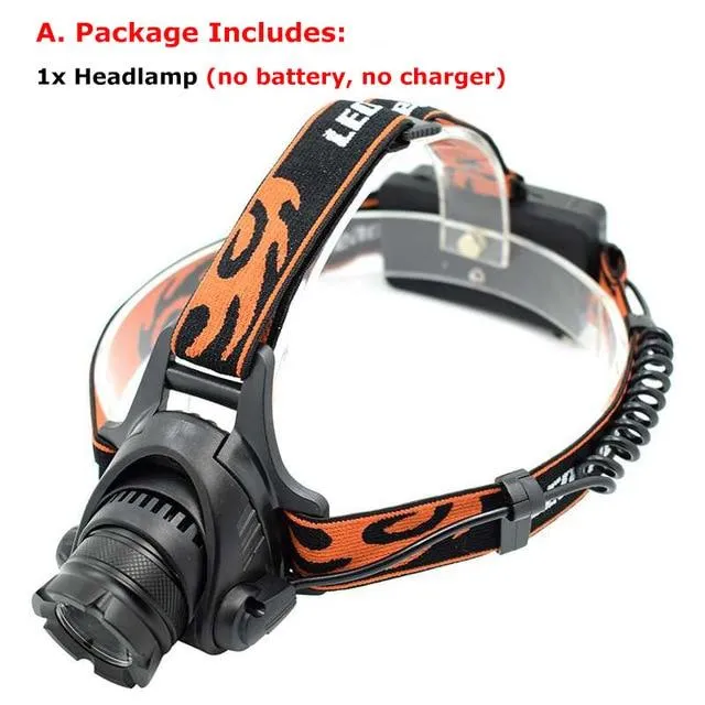 Zoomable Headlamp 5000LM XM-L2 LED Head Torch powerful Lamp frontal led running Headlight forehead Light  18650 Battery  Charger