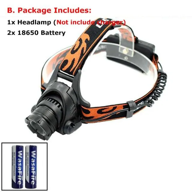Zoomable Headlamp 5000LM XM-L2 LED Head Torch powerful Lamp frontal led running Headlight forehead Light  18650 Battery  Charger