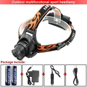 Zoomable Headlamp 5000LM XM-L2 LED Head Torch powerful Lamp frontal led running Headlight forehead Light  18650 Battery  Charger