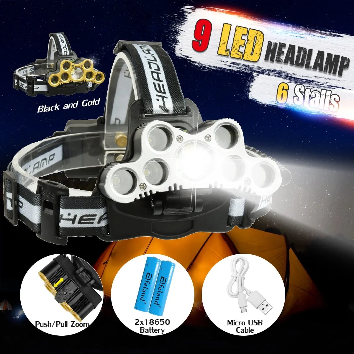 Zoomable Headlight 7*T6 2*Q5 LED Head Lamp USB Rechargeable Flashlight Torch Head Light Fishing Lanterna Use 18650 Battery