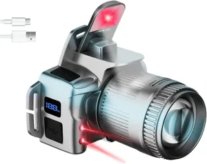 Zoomable LED Headlamp with 6 Modes & Motion Sensor, Rechargeable Head Lamp Motion Sensor Super Bright Headlamp with Red Light Flashlight for Running Camping (Silver)