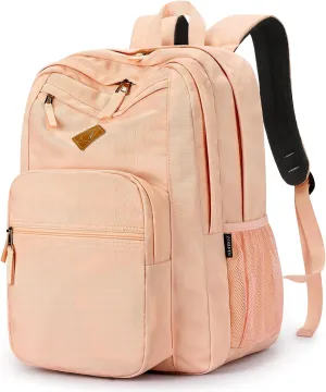 ZORFIN 26L Backpack for School, College, and Travel: Water Resistant Bookbag with 8 Compartments - Misty Rose