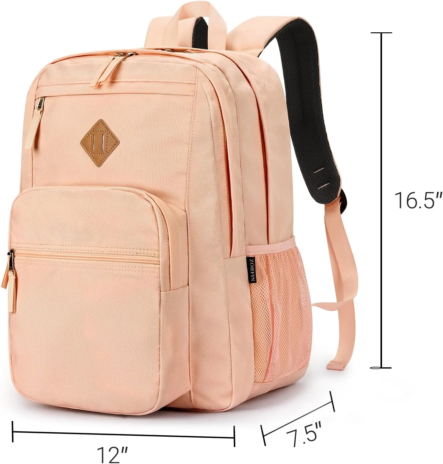 ZORFIN 26L Backpack for School, College, and Travel: Water Resistant Bookbag with 8 Compartments - Misty Rose
