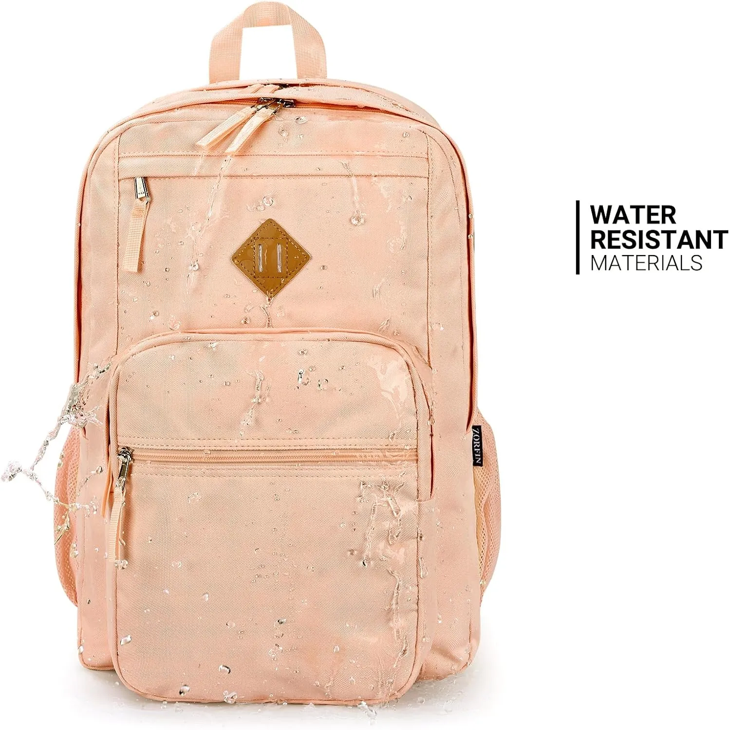 ZORFIN 26L Backpack for School, College, and Travel: Water Resistant Bookbag with 8 Compartments - Misty Rose