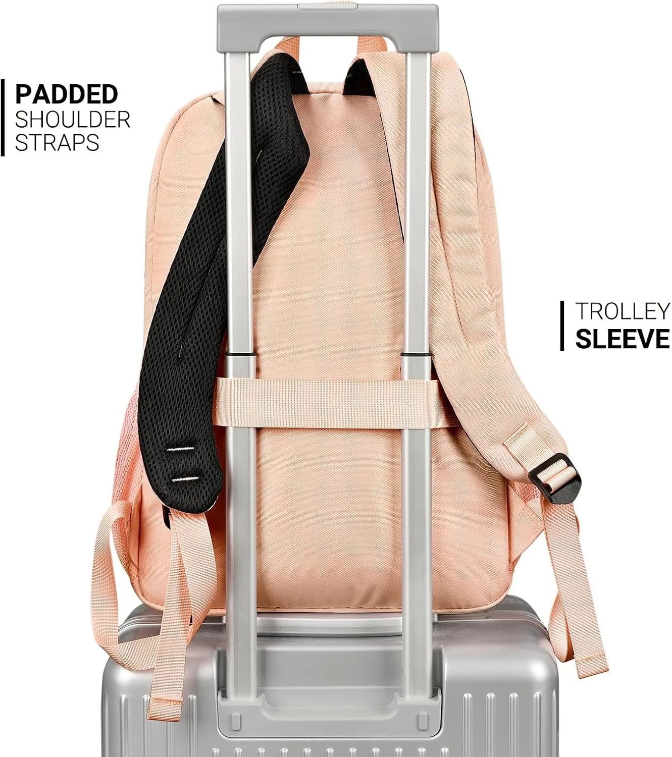 ZORFIN 26L Backpack for School, College, and Travel: Water Resistant Bookbag with 8 Compartments - Misty Rose