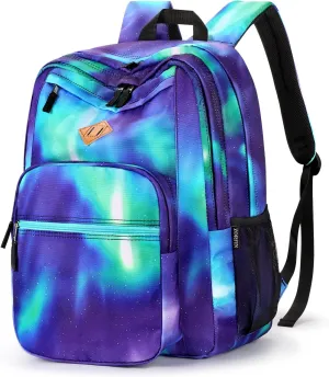 ZORFIN 26L Backpack for School, College, and Travel: Water Resistant Bookbag with 8 Compartments - Night Aurora SkyBlue