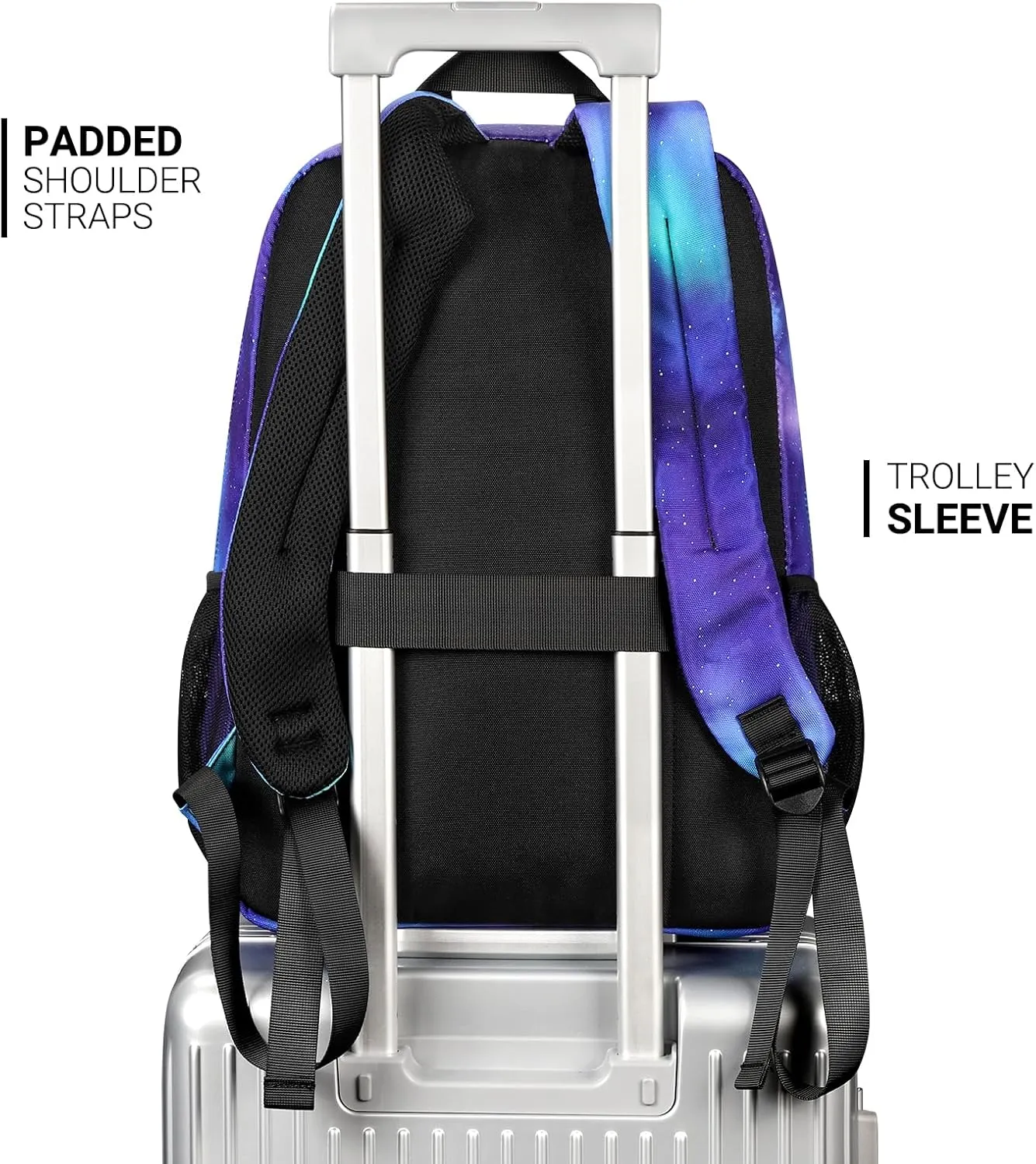 ZORFIN 26L Backpack for School, College, and Travel: Water Resistant Bookbag with 8 Compartments - Night Aurora SkyBlue