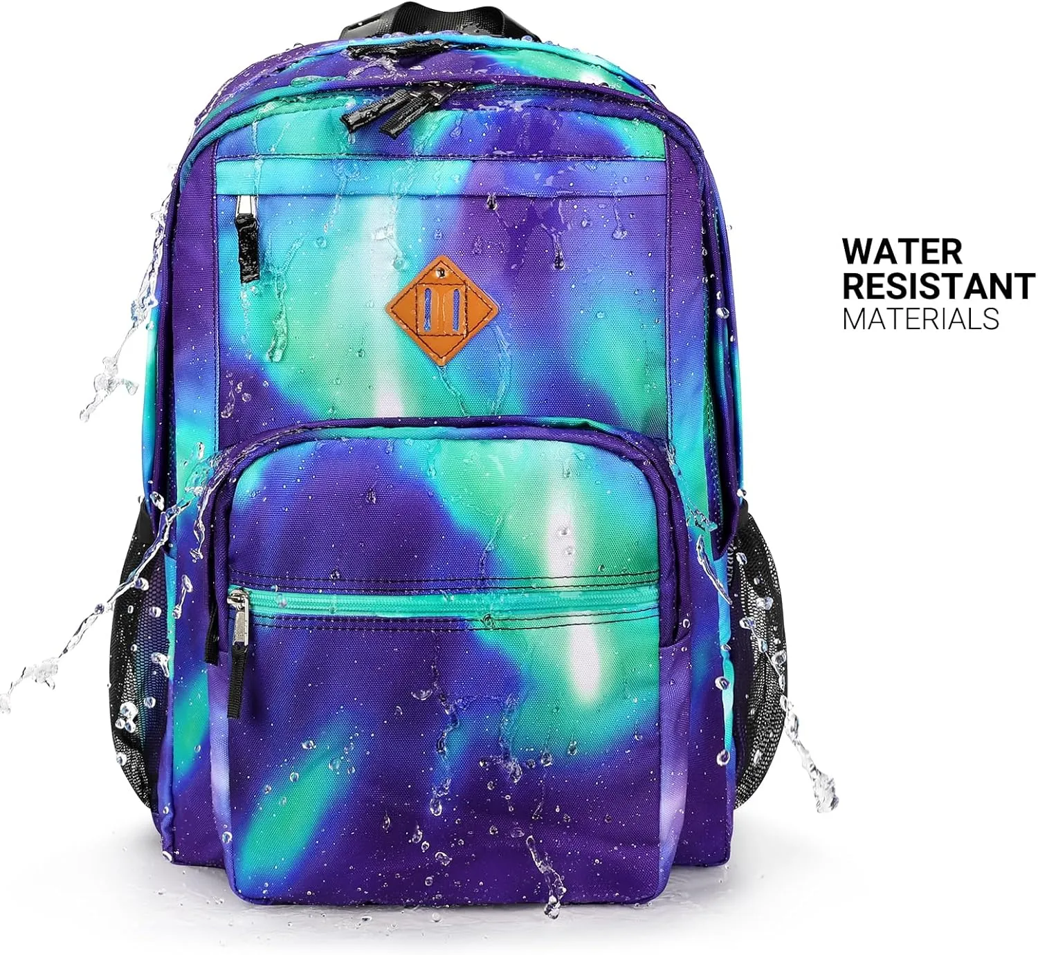 ZORFIN 26L Backpack for School, College, and Travel: Water Resistant Bookbag with 8 Compartments - Night Aurora SkyBlue