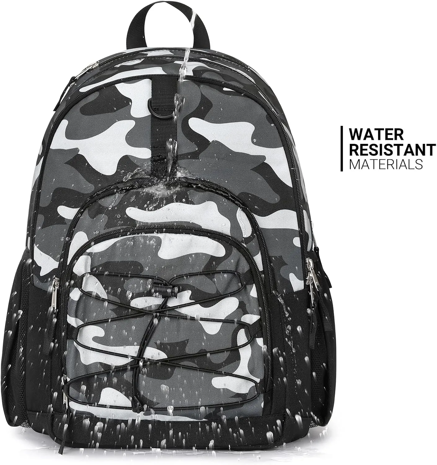ZORFIN Backpack for School, Travel: Bookbag for Girls Boys - Kids Backpack with Multi Compartments - Camo Black