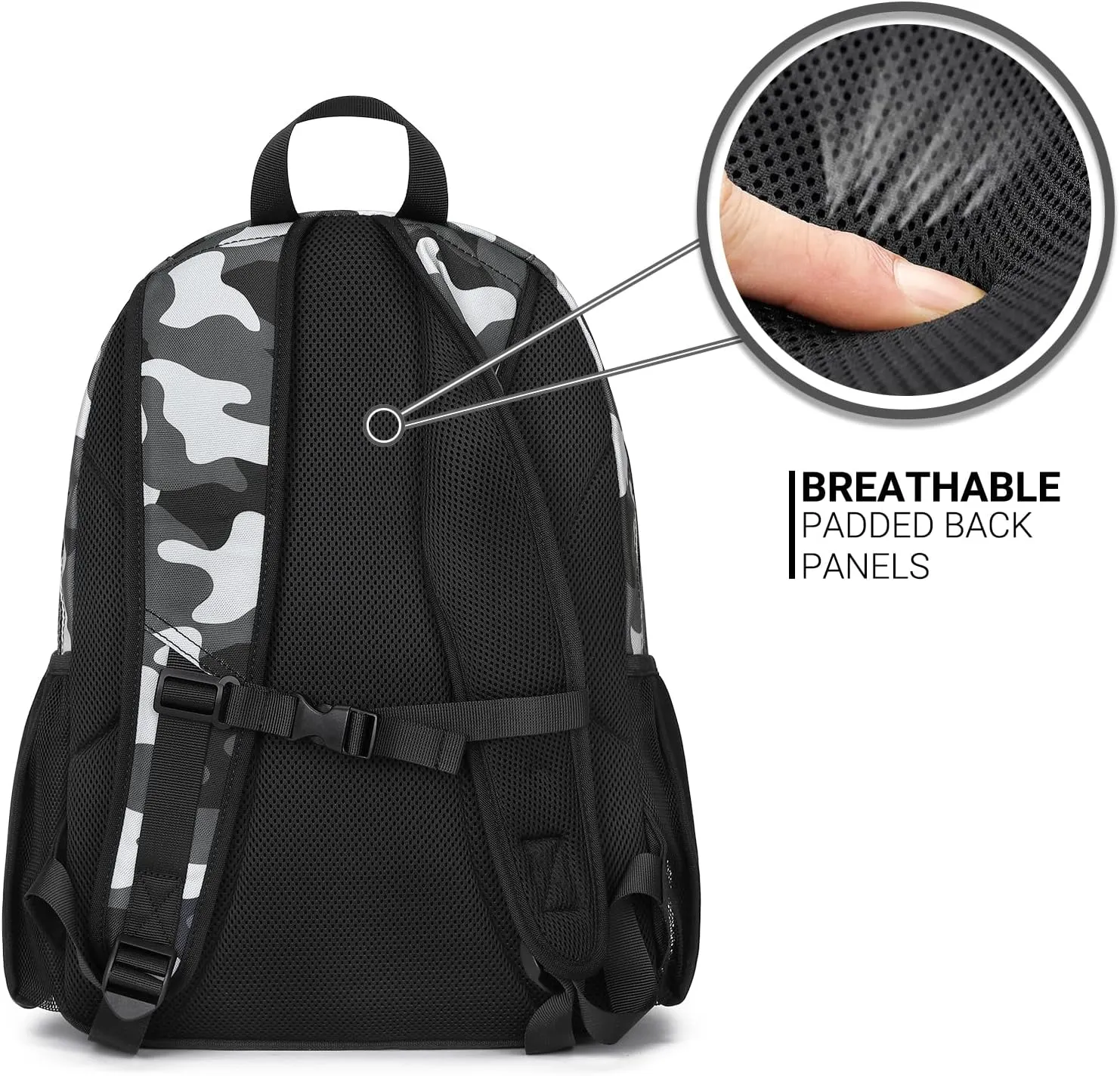 ZORFIN Backpack for School, Travel: Bookbag for Girls Boys - Kids Backpack with Multi Compartments - Camo Black