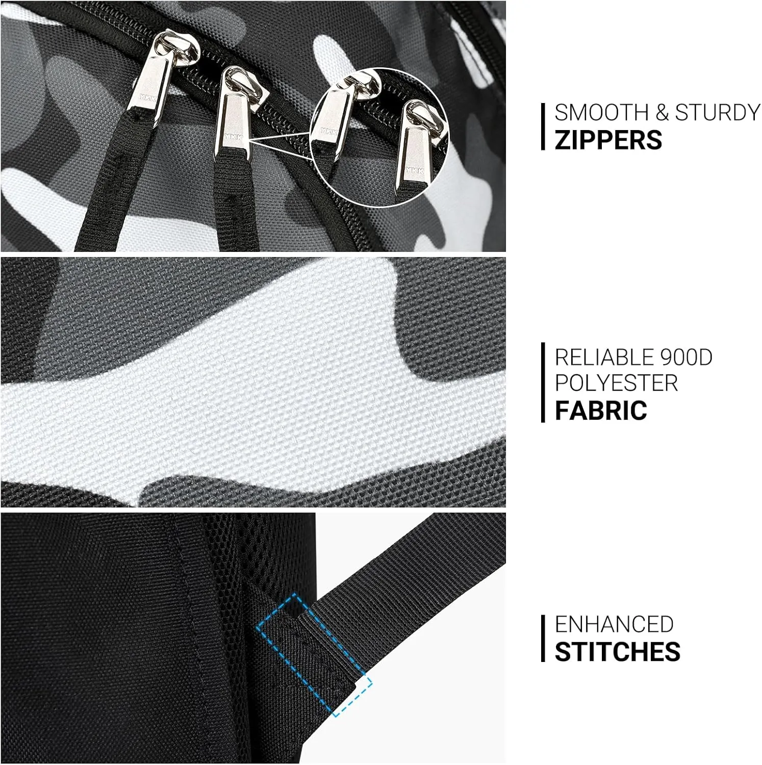 ZORFIN Backpack for School, Travel: Bookbag for Girls Boys - Kids Backpack with Multi Compartments - Camo Black