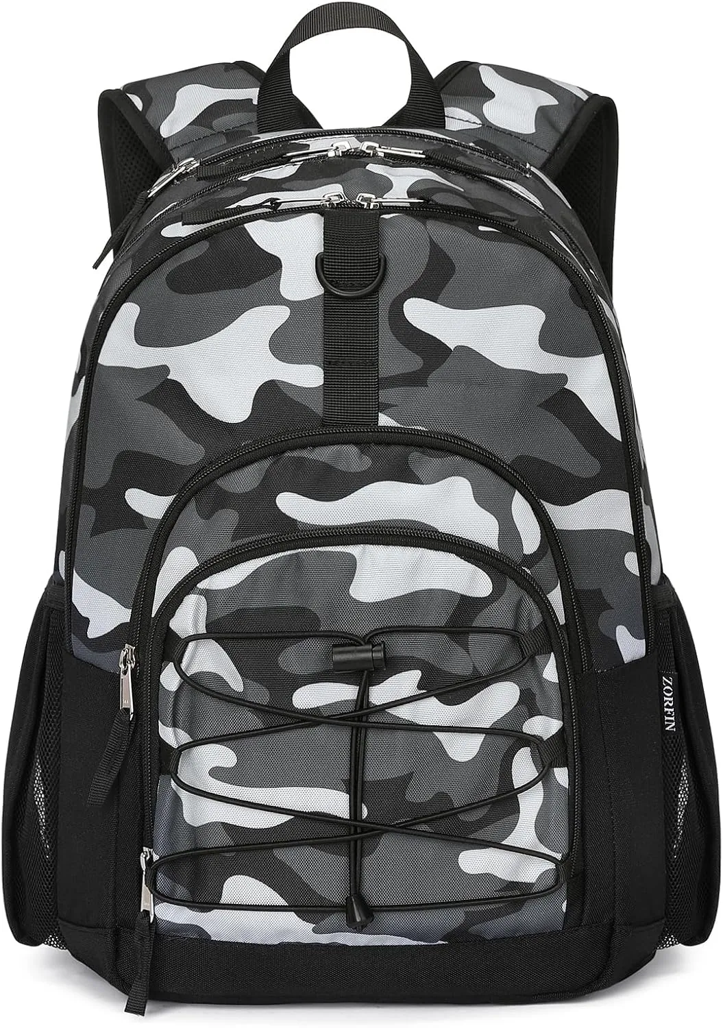 ZORFIN Backpack for School, Travel: Bookbag for Girls Boys - Kids Backpack with Multi Compartments - Camo Black
